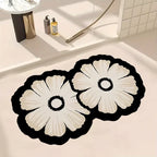 Super Absorbent Diatomaceous Floor Mat, Flower Pattern Non-Slip Bathroom Carpet Rug, Anti-Fouling