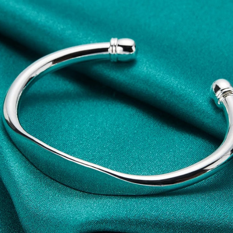 925 Sterling Silver Double Bead Cuff Bangle Bracelet: Unisex Fine Fashion Jewelry by DOTEFFIL