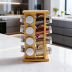 Rotating Wooden Spice Rack Organizer Multi Layer Seasoning Storage Stand for Condiments Herbs and Kitchen Essentials