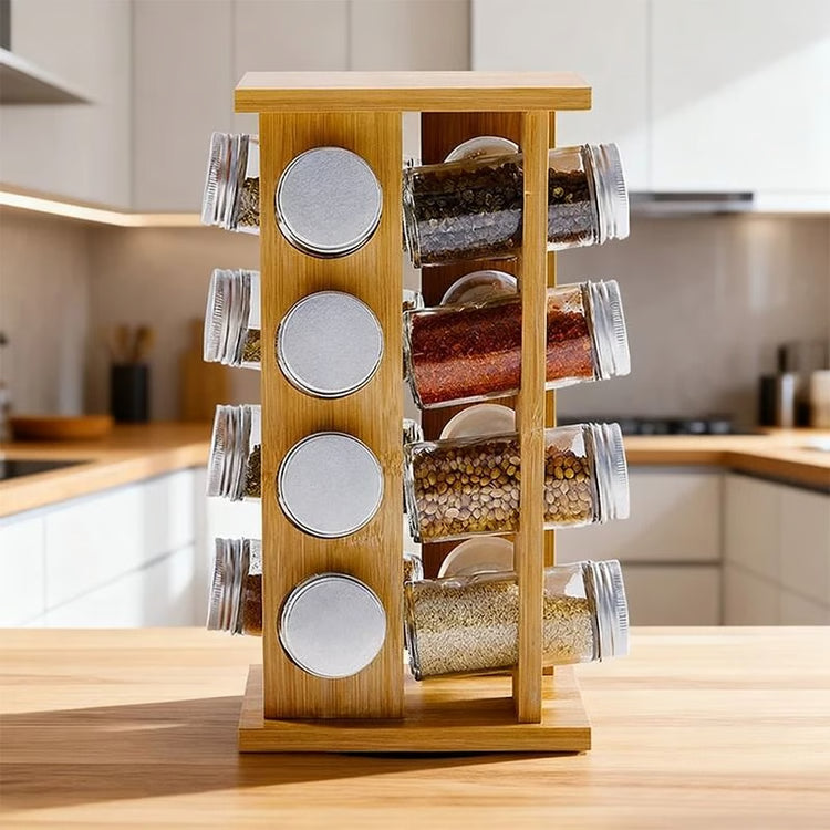 Rotating Wooden Spice Rack Organizer Multi Layer Seasoning Storage Stand for Condiments Herbs and Kitchen Essentials