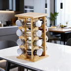 Rotating Wooden Spice Rack Organizer Multi Layer Seasoning Storage Stand for Condiments Herbs and Kitchen Essentials