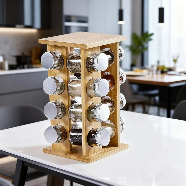 Rotating Wooden Spice Rack Organizer Multi Layer Seasoning Storage Stand for Condiments Herbs and Kitchen Essentials
