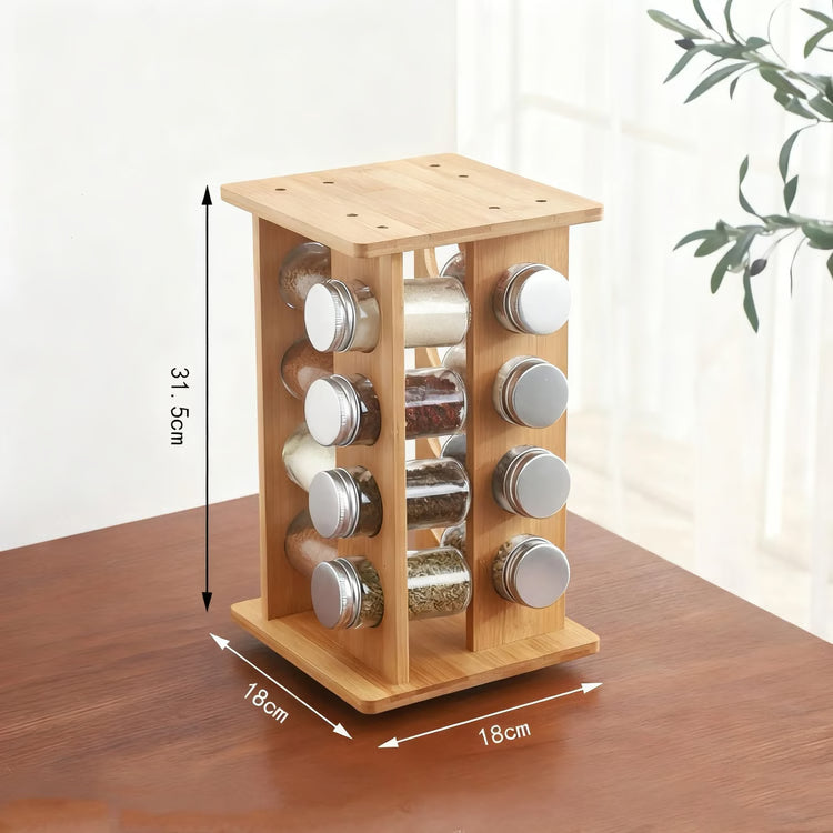Rotating Wooden Spice Rack Organizer Multi Layer Seasoning Storage Stand for Condiments Herbs and Kitchen Essentials