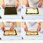 Bamboo Sushi Mat with White Finish, Non Stick Seaweed Rice Roll Curling, Style Kitchen Essential for Sushi Making