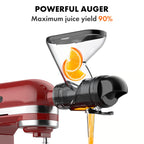 Masticating Juicer Attachment for Stand Mixers, Slow Cold Press Juicer with Dual Feed Chute for Fruits and Vegetables