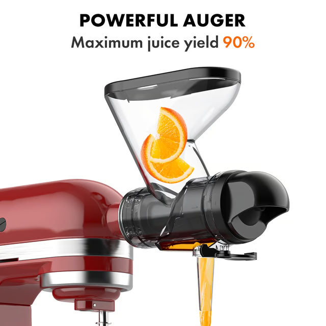 Masticating Juicer Attachment for Stand Mixers, Slow Cold Press Juicer with Dual Feed Chute for Fruits and Vegetables