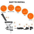 Masticating Juicer Attachment for Stand Mixers, Slow Cold Press Juicer with Dual Feed Chute for Fruits and Vegetables